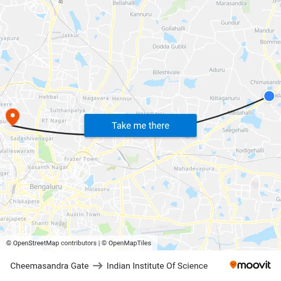 Cheemasandra Gate to Indian Institute Of Science map