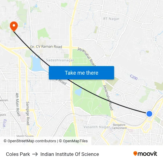 Coles Park to Indian Institute Of Science map