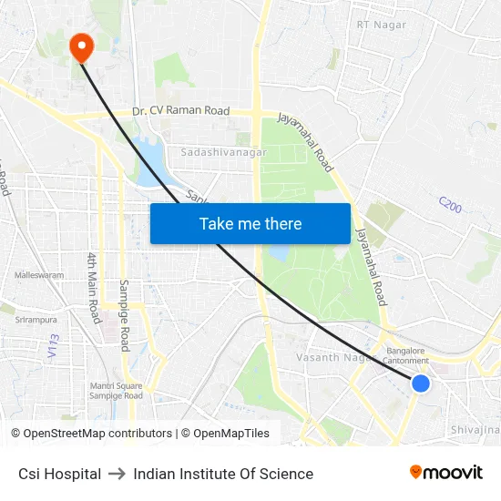 Csi Hospital to Indian Institute Of Science map