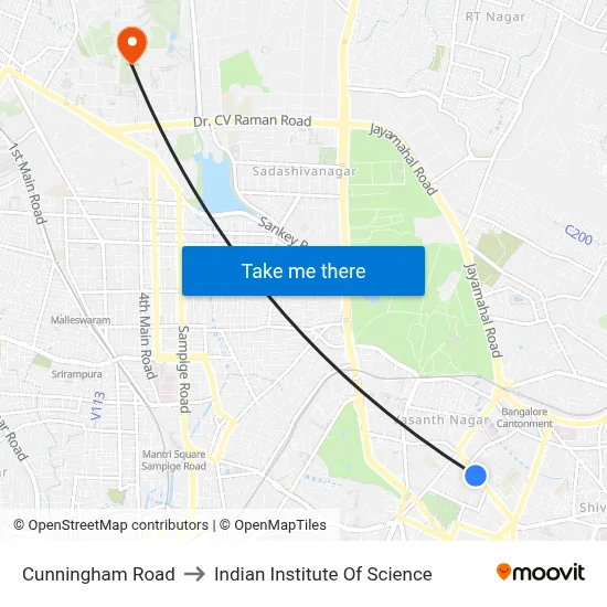 Cunningham Road to Indian Institute Of Science map