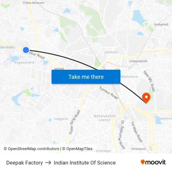 Deepak Factory to Indian Institute Of Science map