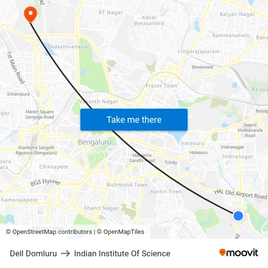 Dell Domluru to Indian Institute Of Science map