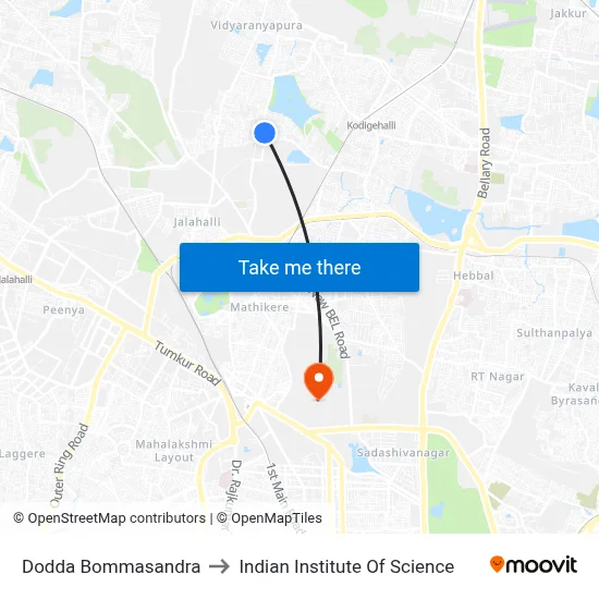 Dodda Bommasandra to Indian Institute Of Science map