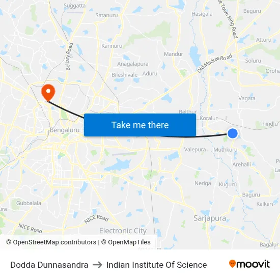 Dodda Dunnasandra to Indian Institute Of Science map