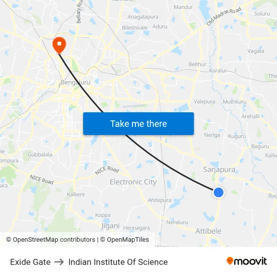 Exide Gate to Indian Institute Of Science map