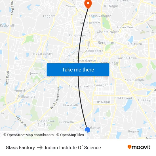 Glass Factory to Indian Institute Of Science map