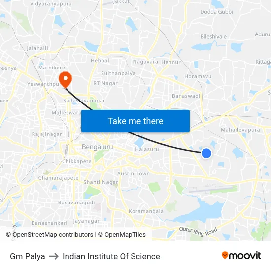 Gm Palya to Indian Institute Of Science map
