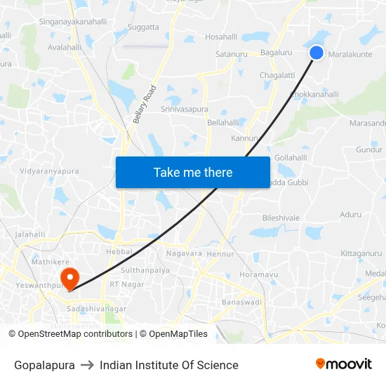 Gopalapura to Indian Institute Of Science map