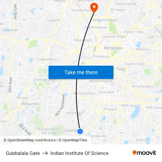 Gubbalala Gate to Indian Institute Of Science map