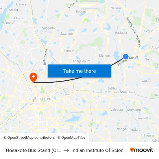 Hosakote Bus Stand (Old) to Indian Institute Of Science map