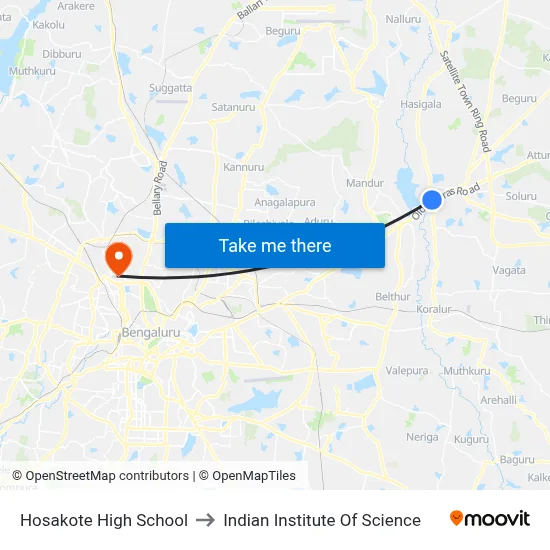 Hosakote High School to Indian Institute Of Science map