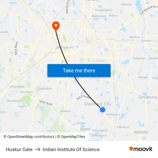 Huskur Gate to Indian Institute Of Science map
