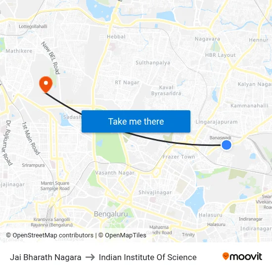 Jai Bharath Nagara to Indian Institute Of Science map