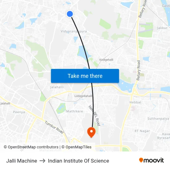 Jalli Machine to Indian Institute Of Science map