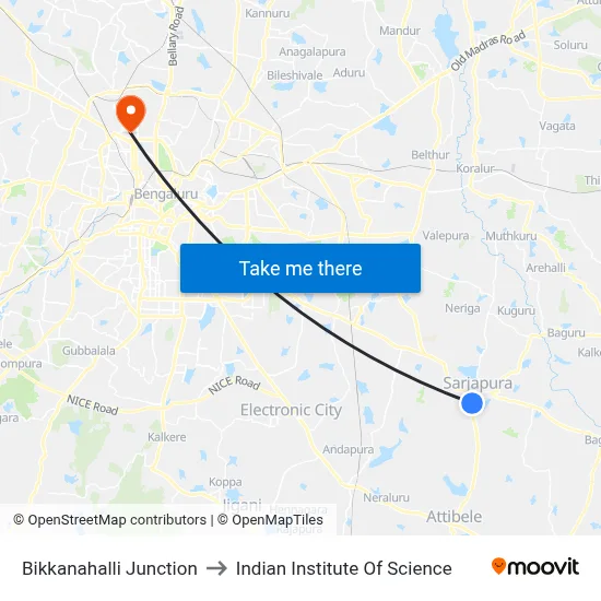 Bikkanahalli Junction to Indian Institute Of Science map