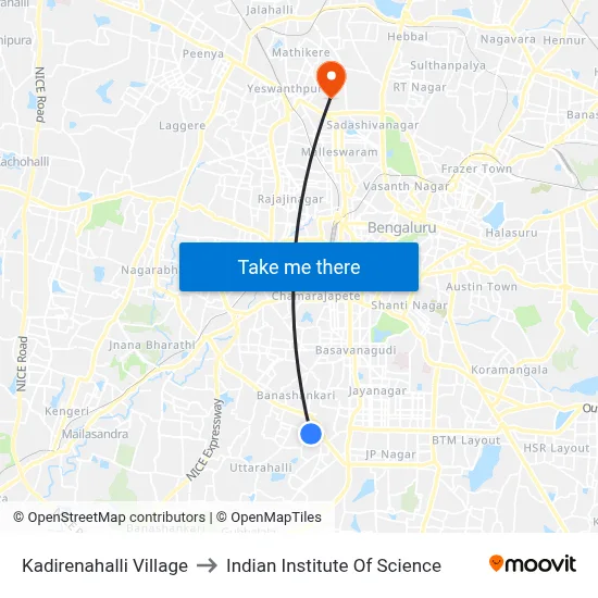 Kadirenahalli Village to Indian Institute Of Science map