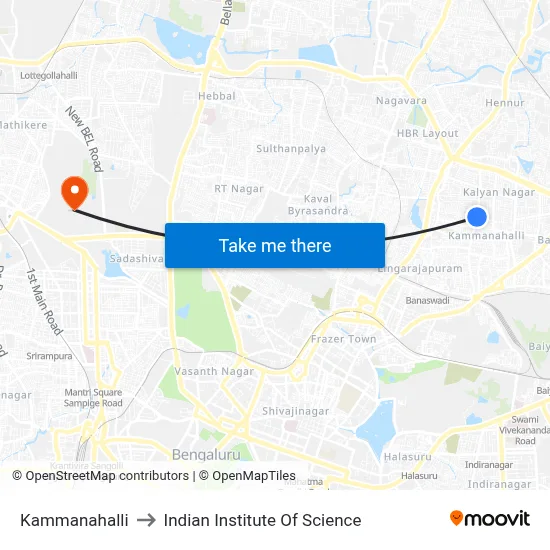 Kammanahalli to Indian Institute Of Science map