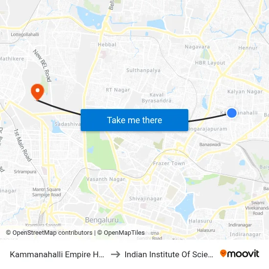 Kammanahalli Empire Hotel to Indian Institute Of Science map