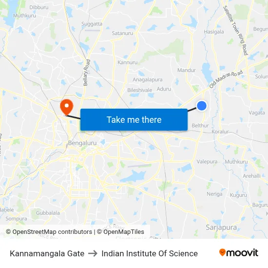 Kannamangala Gate to Indian Institute Of Science map
