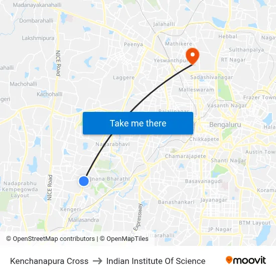 Kenchanapura Cross to Indian Institute Of Science map