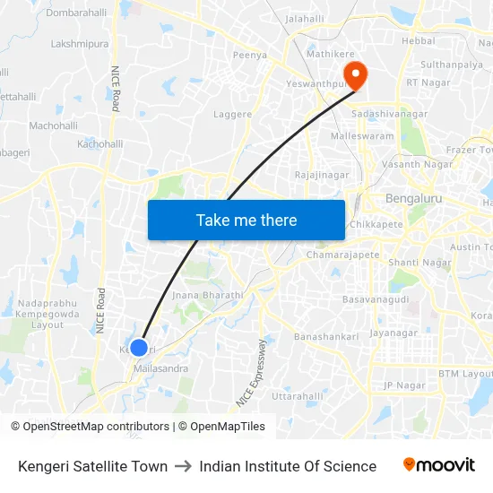 Kengeri Satellite Town to Indian Institute Of Science map