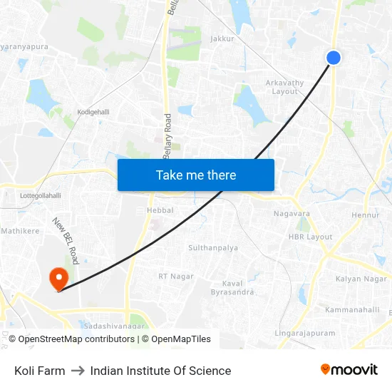 Koli Farm to Indian Institute Of Science map