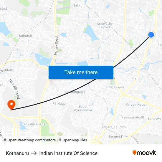 Kothanuru to Indian Institute Of Science map