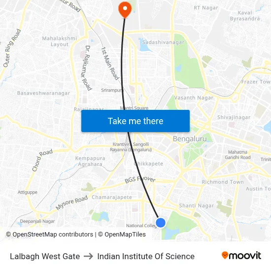 Lalbagh West Gate to Indian Institute Of Science map