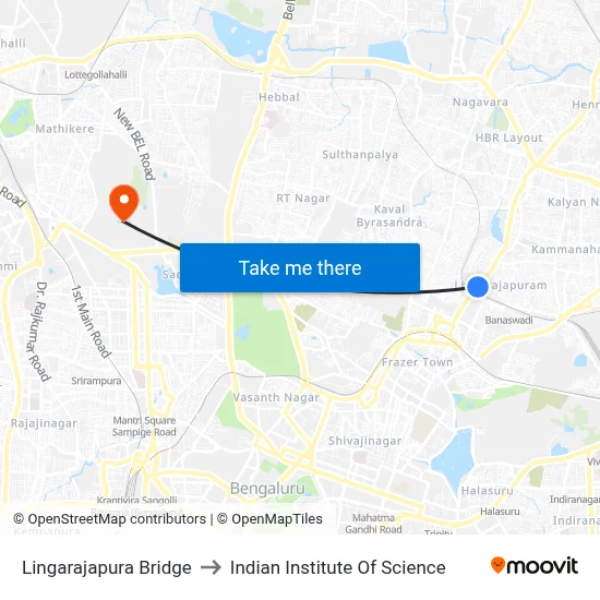 Lingarajapura Bridge to Indian Institute Of Science map