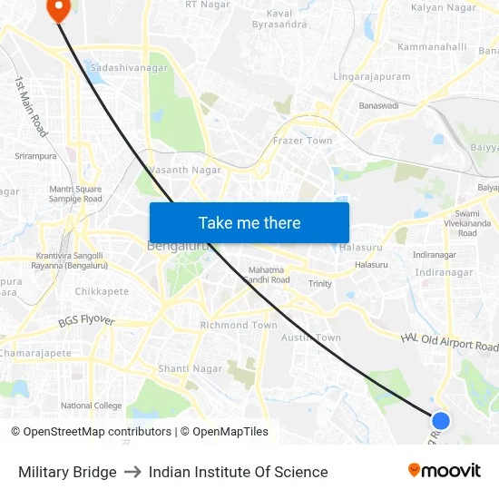 Military Bridge to Indian Institute Of Science map