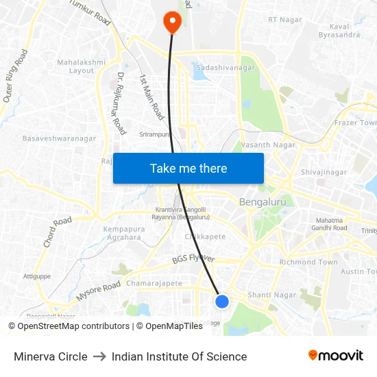 Minerva Circle to Indian Institute Of Science map