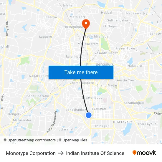 Monotype Corporation to Indian Institute Of Science map
