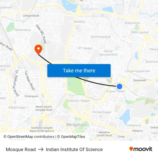Mosque Road to Indian Institute Of Science map