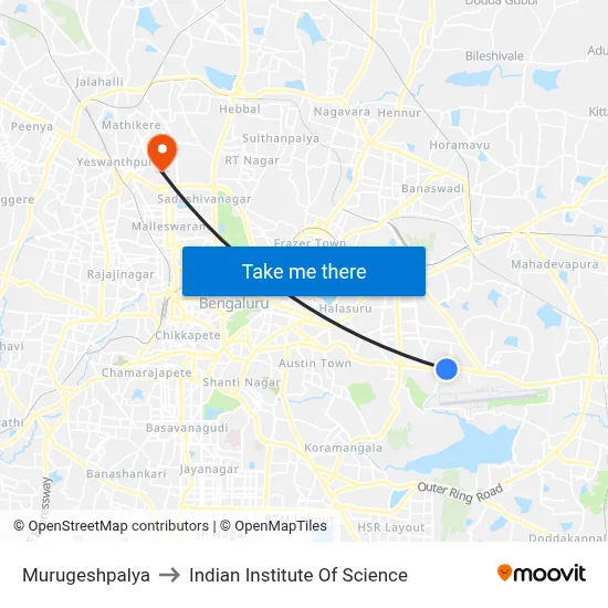 Murugeshpalya to Indian Institute Of Science map
