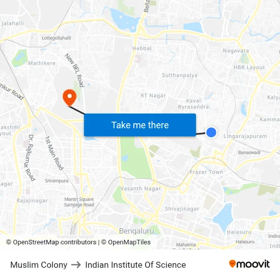Muslim Colony to Indian Institute Of Science map
