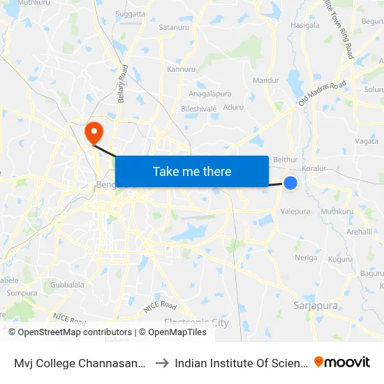 Mvj College Channasandra to Indian Institute Of Science map