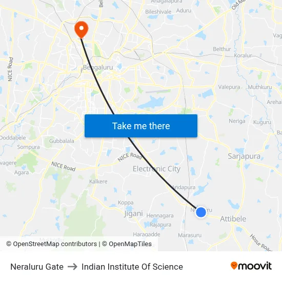 Neraluru Gate to Indian Institute Of Science map