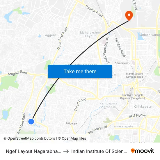 Ngef Layout Nagarabhavi to Indian Institute Of Science map