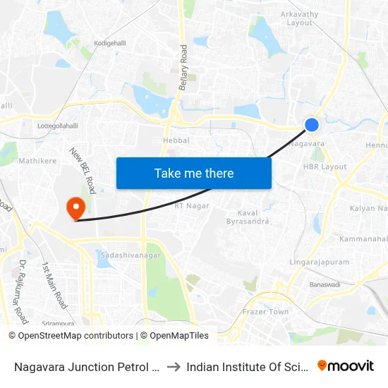 Nagavara Junction Petrol Bunk to Indian Institute Of Science map