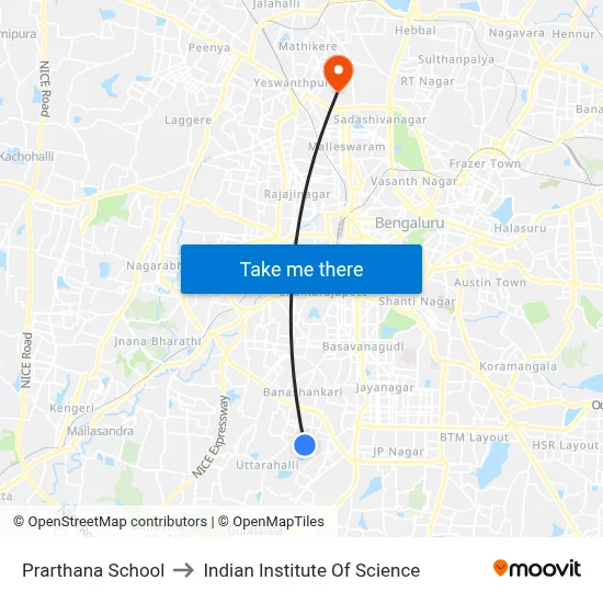 Prarthana School to Indian Institute Of Science map