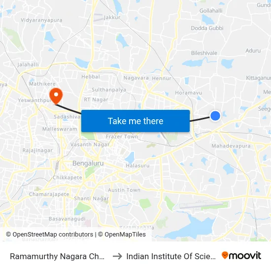 Ramamurthy Nagara Church to Indian Institute Of Science map