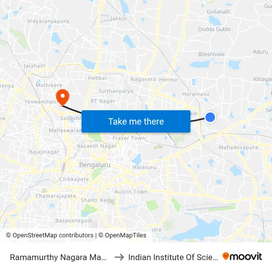 Ramamurthy Nagara Manipal to Indian Institute Of Science map