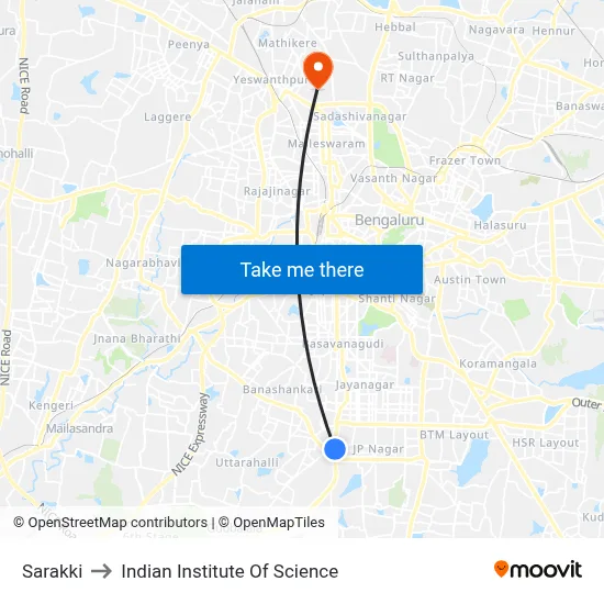 Sarakki to Indian Institute Of Science map