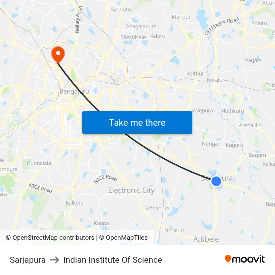 Sarjapura to Indian Institute Of Science map