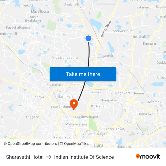 Sharavathi Hotel to Indian Institute Of Science map