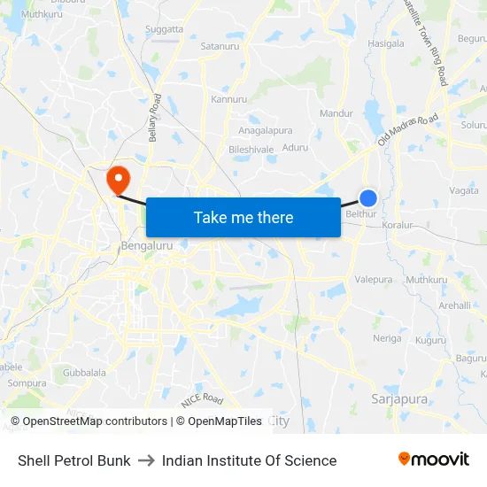 Shell Petrol Bunk to Indian Institute Of Science map