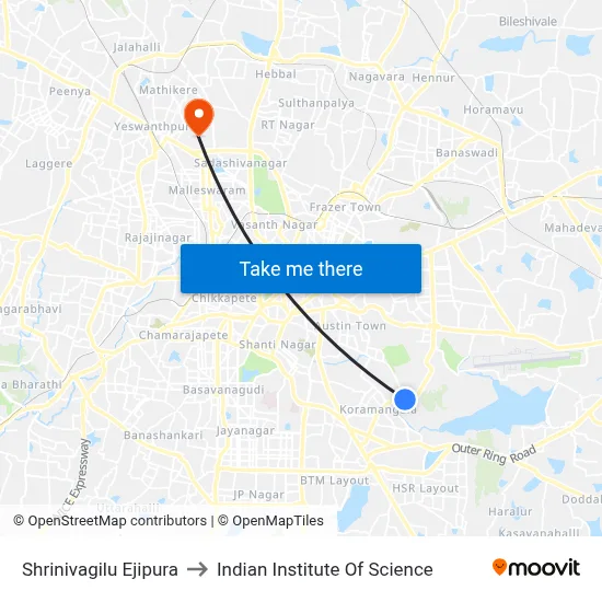Shrinivagilu Ejipura to Indian Institute Of Science map