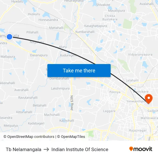 Tb Nelamangala to Indian Institute Of Science map
