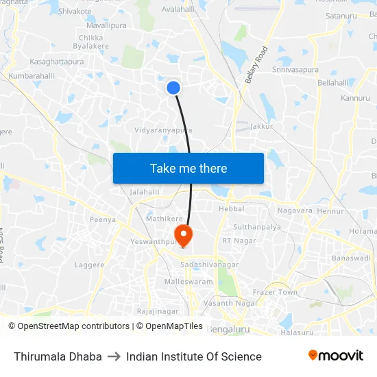 Thirumala Dhaba to Indian Institute Of Science map
