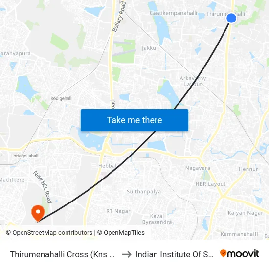 Thirumenahalli Cross (Kns College) to Indian Institute Of Science map